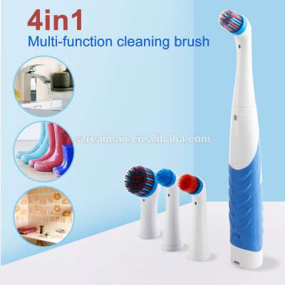 Premium Quality Household Ultrasonic Electric Cleaning Brush Power Scrubber with 4 Replacement Heads for kitchen